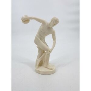 YiFestos Handmade Alabaster Discus Thrower Statue Classical Greek Sculpture 8"